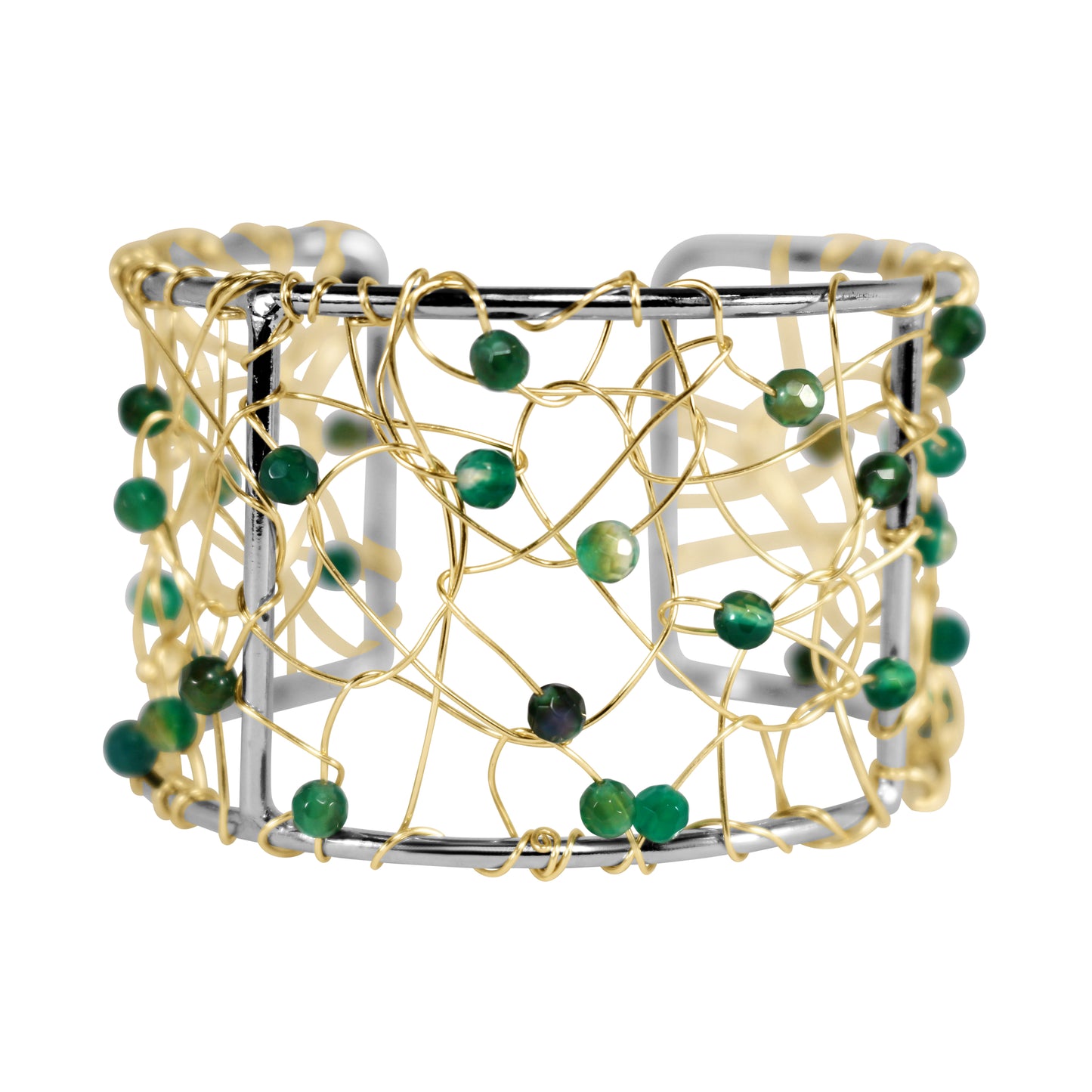 Chaos Cuff - Mixed Metal & Green Crystals