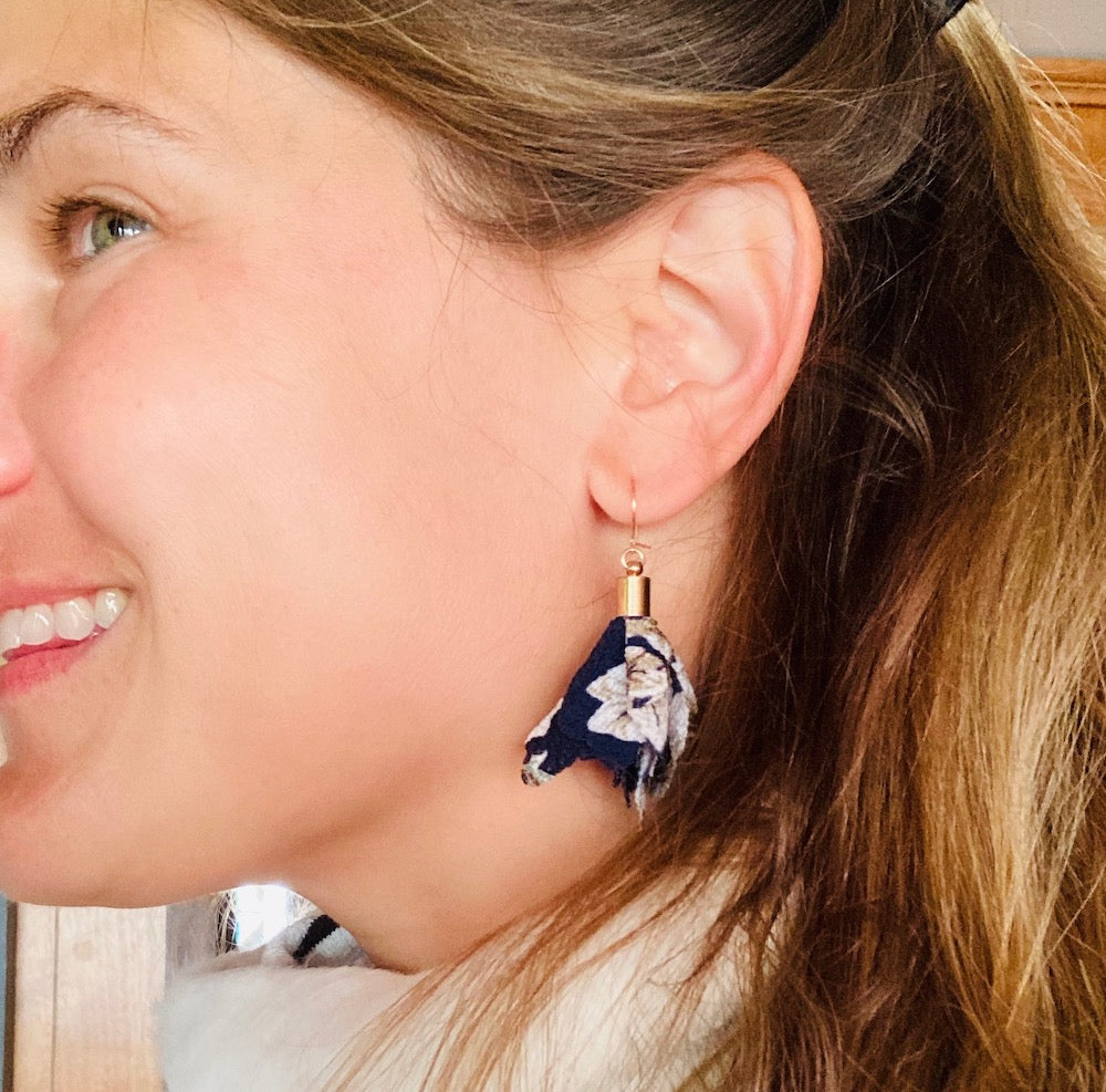 Navy Floral Cluster Earrings